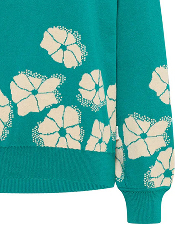 Trui Cosy Flowers Bay Green detail