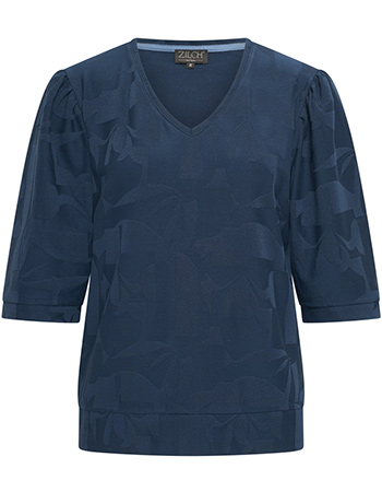 Shirt Top Flower V Neck Navy