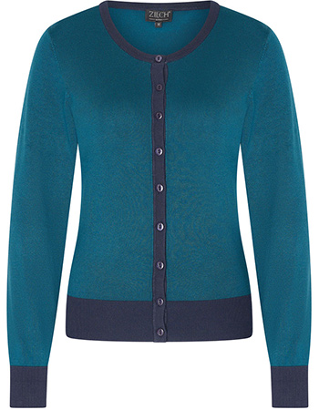 Cardigan Round Neck Bamboe Two Tone Petrol