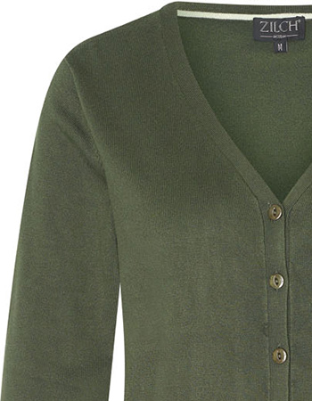 Cardigan V Neck Bamboe Dark Green detail