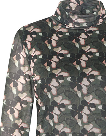 Longsleeve Mesh High Neck Blooming Rose Quartz Green detail