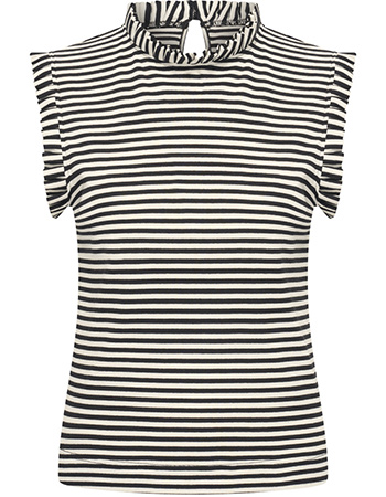 T‑shirt Ruffle Stripe White  Zwart