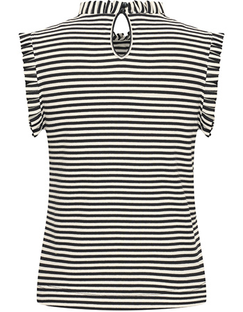 T‑shirt Ruffle Stripe White  Zwart detail