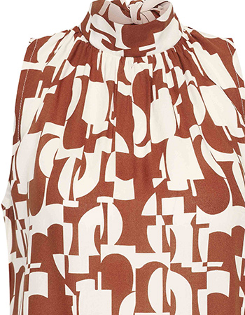 Top Ann Mouwloos Strik Pecan Abstract detail