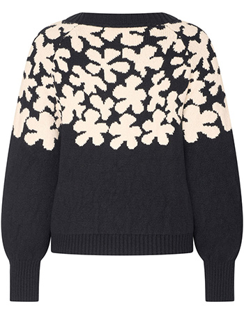 Trui Magnolia Flowers Black detail