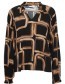 Blouse Byjosa V Neck Frill Blouse Zwart Bruin