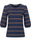 T&#8209;shirt Streif 3/4 Mouw Night Blue Papaya