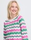 Kleurrijke damestrui met speels zigzagdesign en zachte boorden. Ideaal voor lent