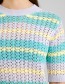 Top Knitted Crochet Retro Stripe Multi Color