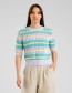 Top Knitted Crochet Retro Stripe Multi Color