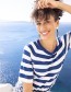Top Round Neck Stripe Bamboe Royal Blue