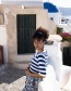 Top Round Neck Stripe Bamboe Royal Blue