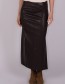 bruine midi leren rok 