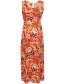 Jurk Long Flared Wide Straps Tropical Red detail